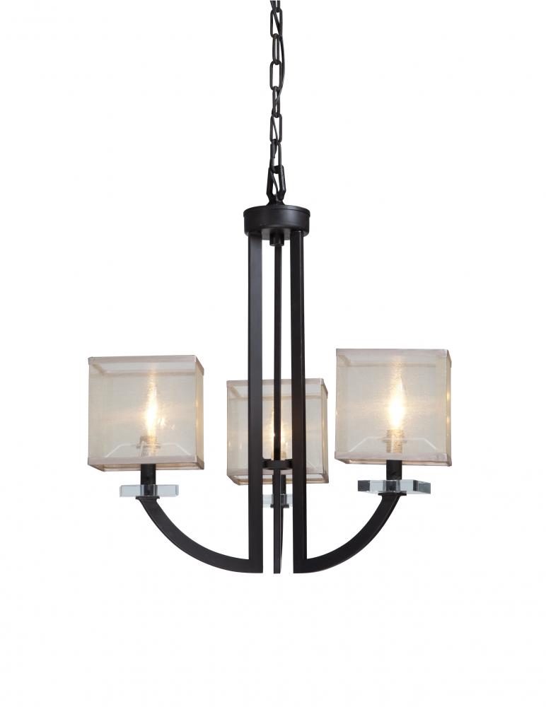 Three Light Oil Rubbed Bronze Organza Shade Up Mini Chandelier