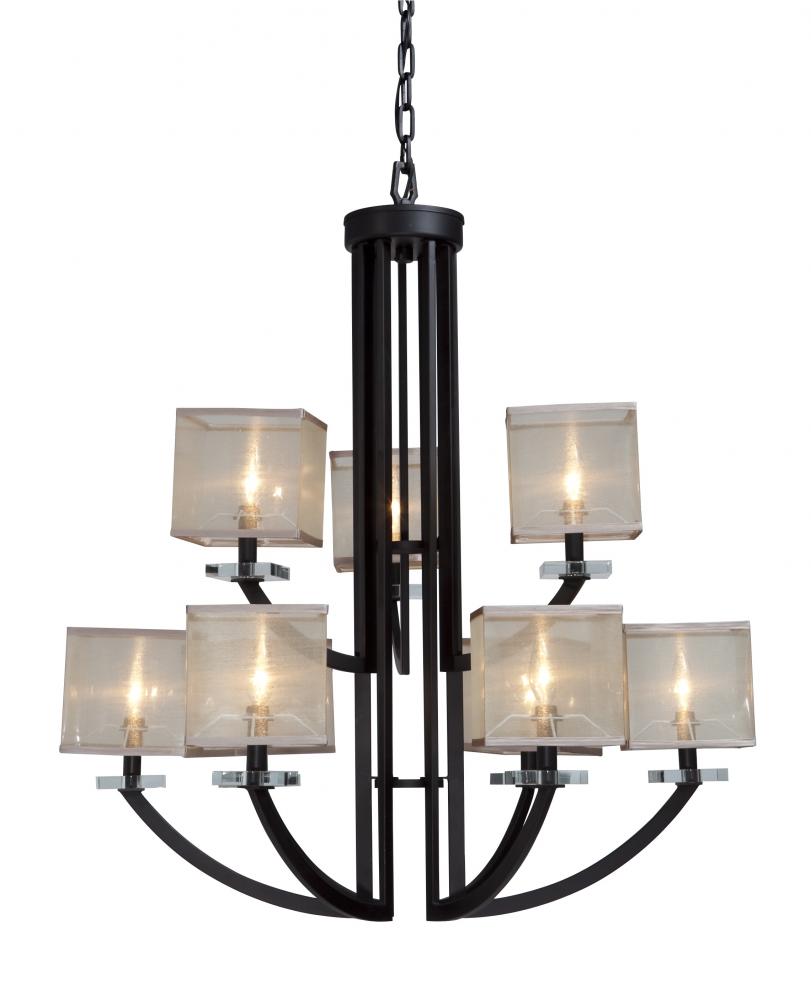 Nine Light Oil Rubbed Bronze Organza Shade Up Chandelier