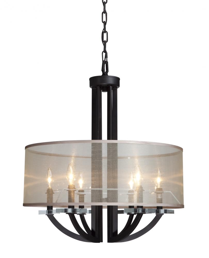 Six Light Oil Rubbed Bronze Organza Shade Drum Shade Pendant