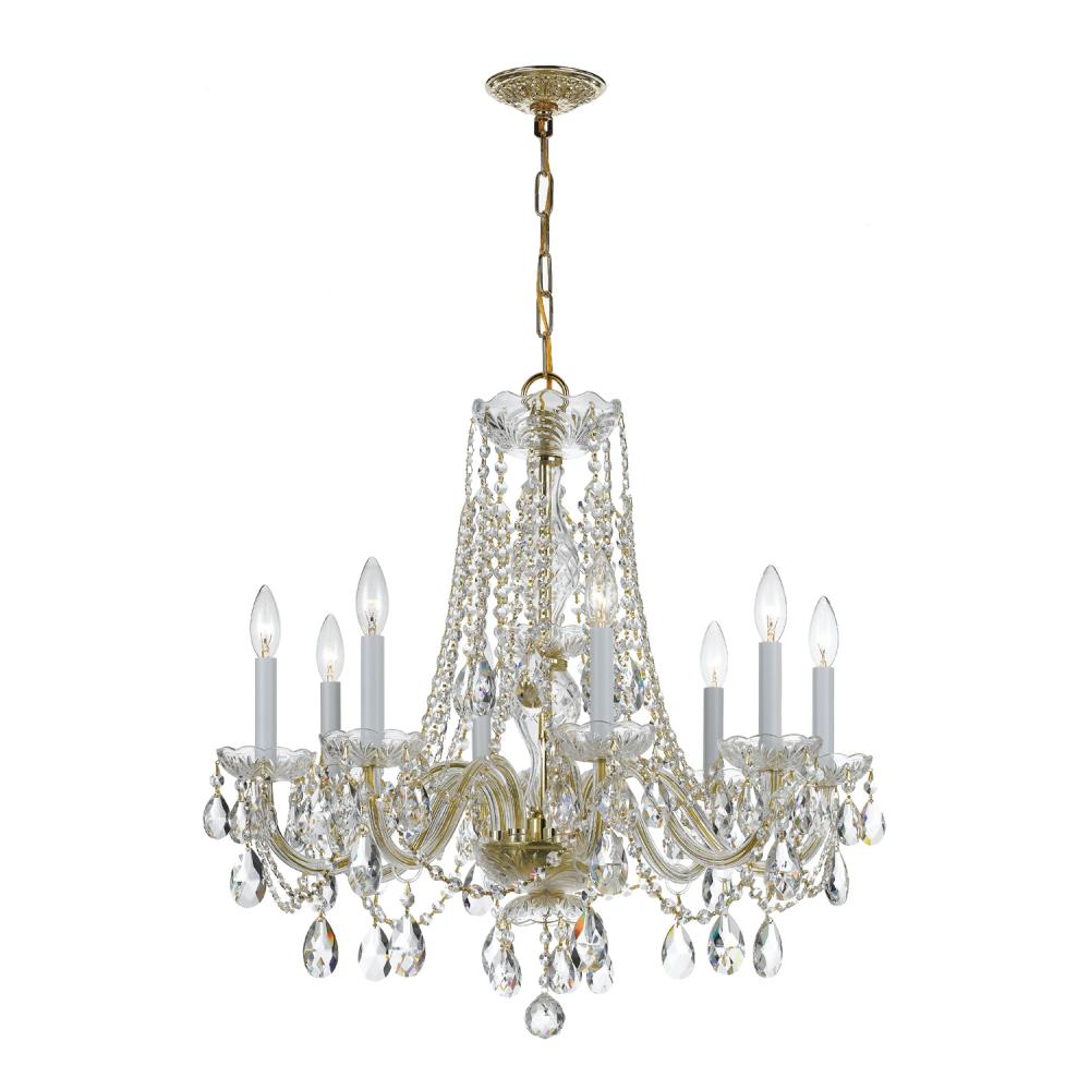 Traditional Crystal 8 Light Hand Cut Crystal Polished Brass Chandelier