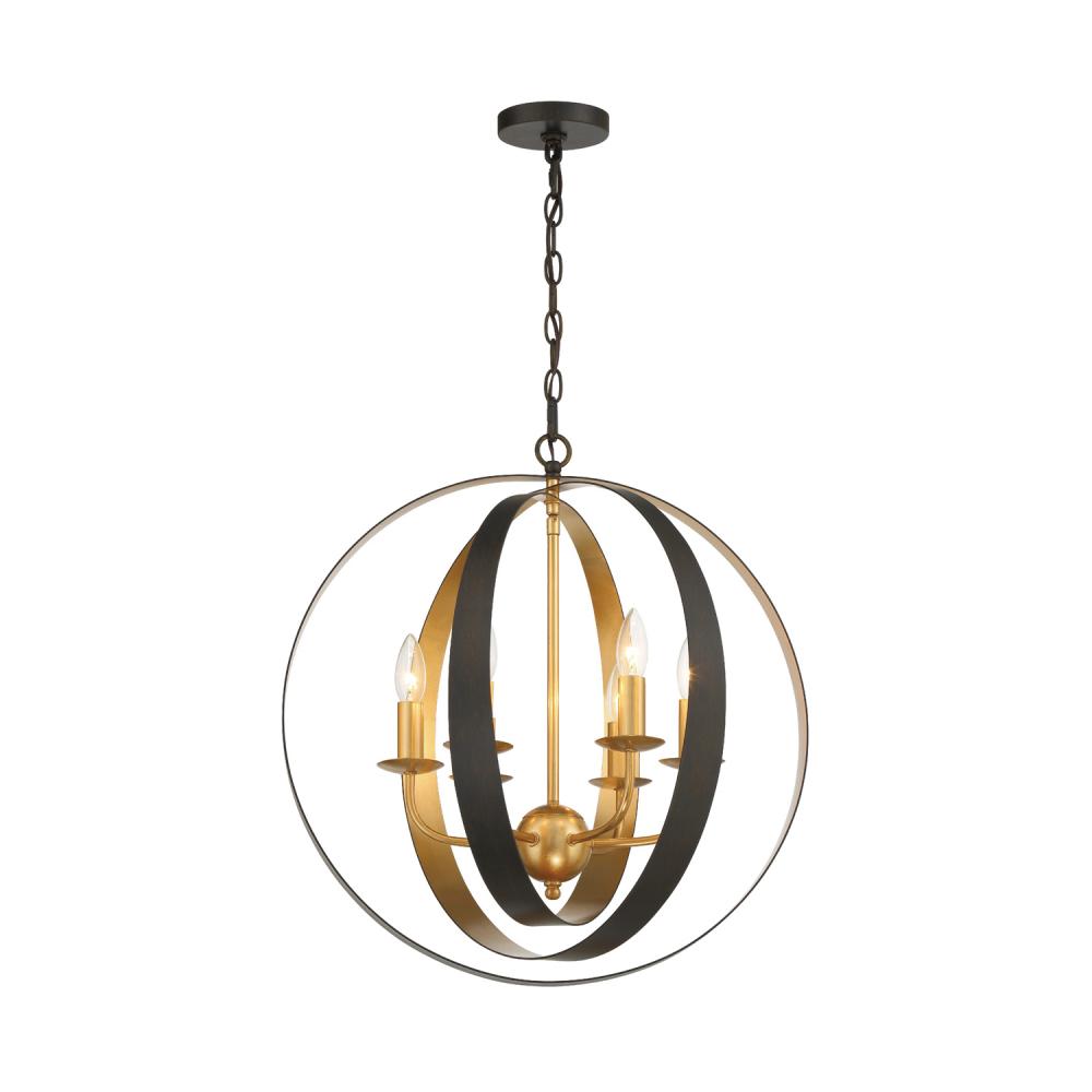 Luna 6 Light English Bronze + Antique Gold Sphere Large Chandelier