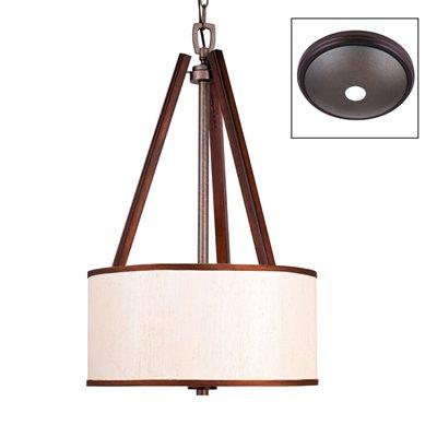 Three Light Mahogany Wood Brushed Sand Shade Drum Shade Pendant