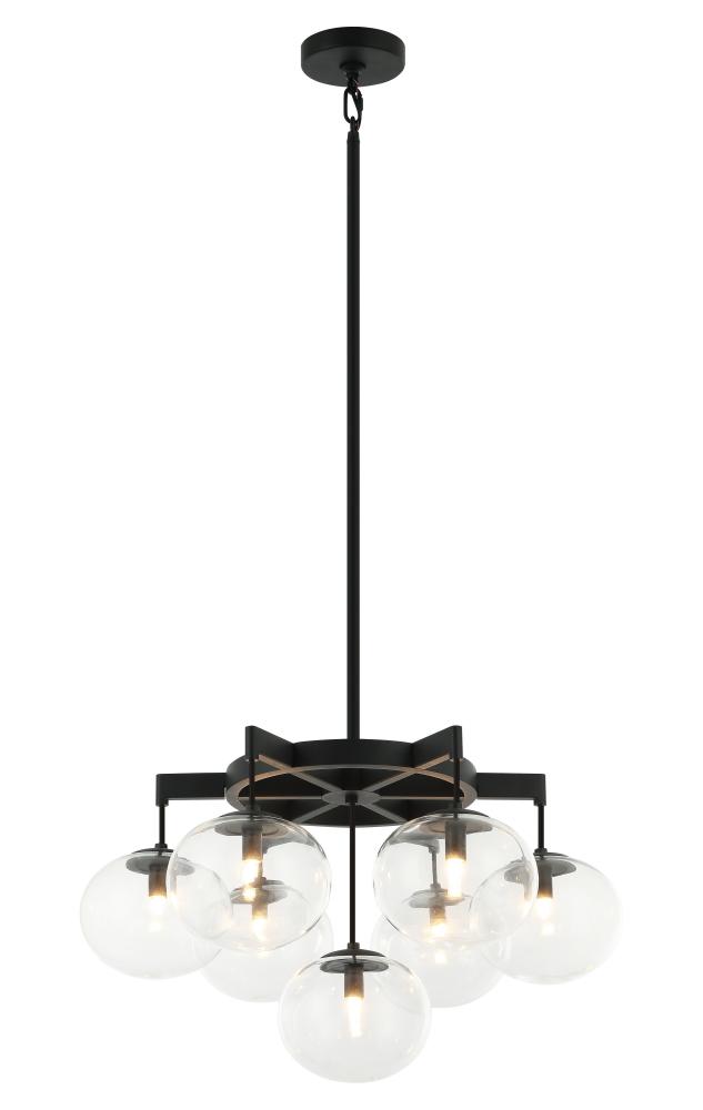 7 LT 24" DIAM "BULBUS" MATTE BLACK/CEILING CLEAR GLASS CHANDELIER LED G9 LED 10W