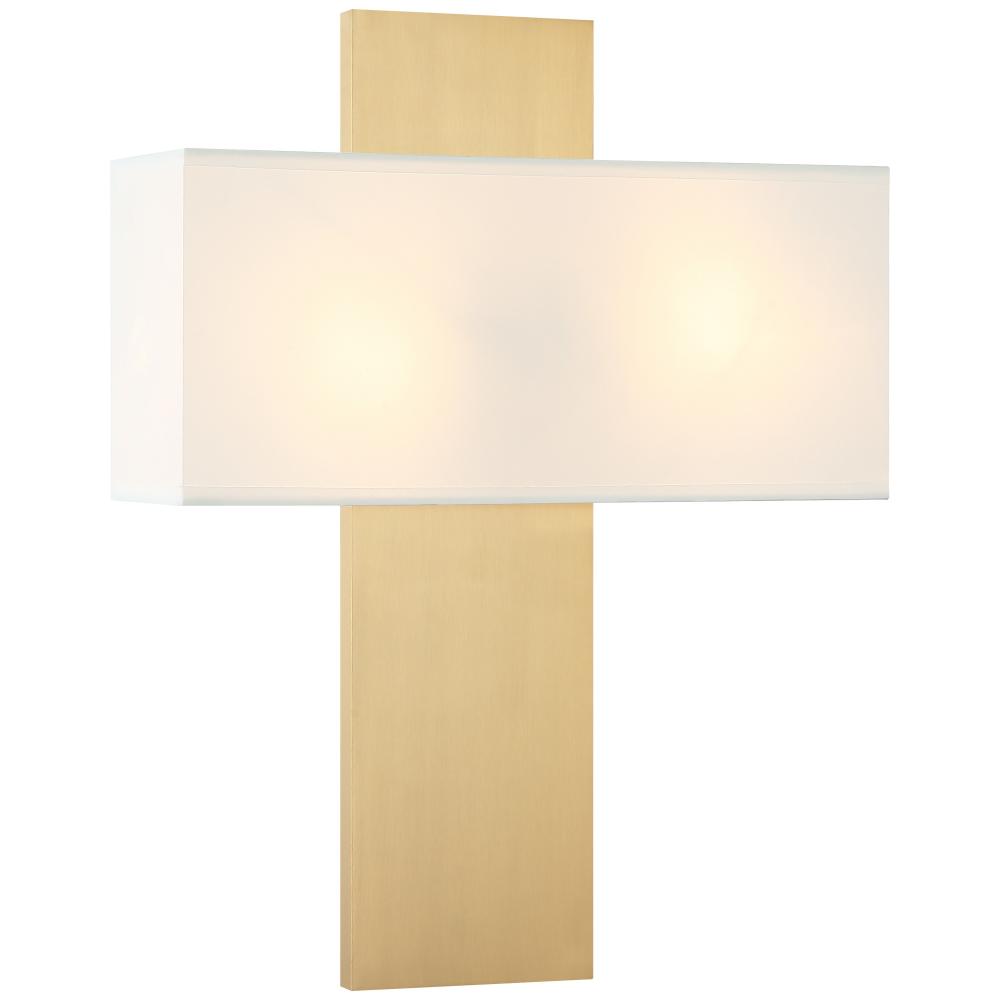 2 LT 14"W "STAFFORD" AGED GOLD WALL SCONCE / FABRIC SHADE E12 10W LED