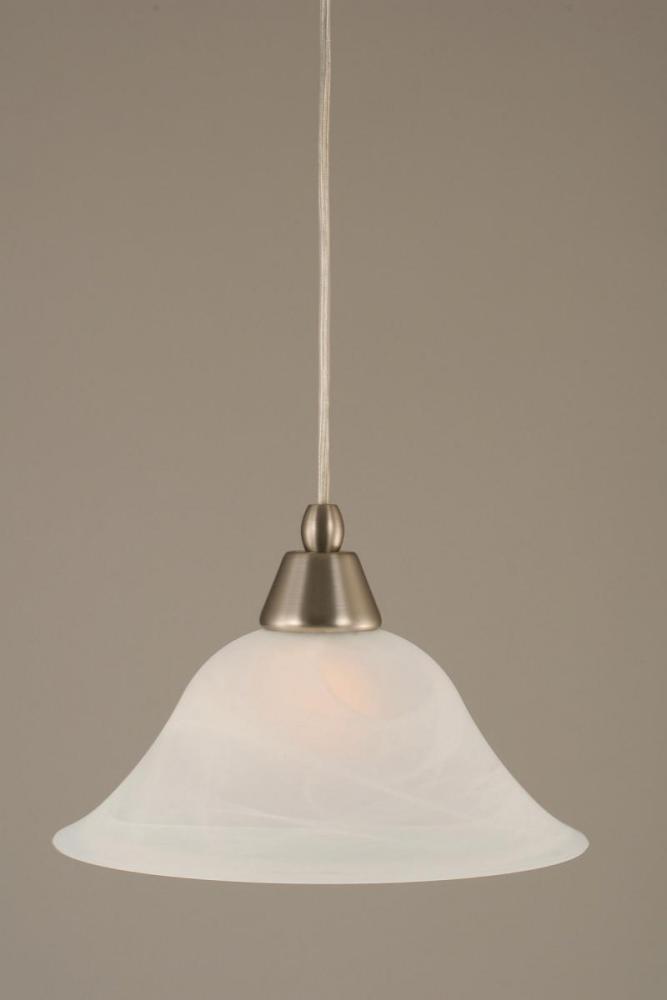 One Light Brushed Nickel White Alabaster Glass Down Mini Pendant