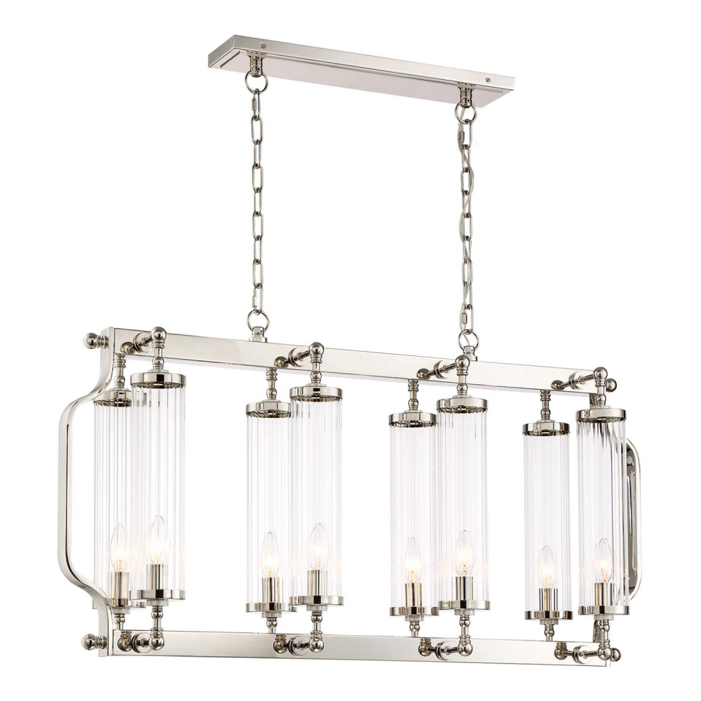 Regis 40" 8-Light, Linear Fluted Glass Chandelier in Polished Nickel