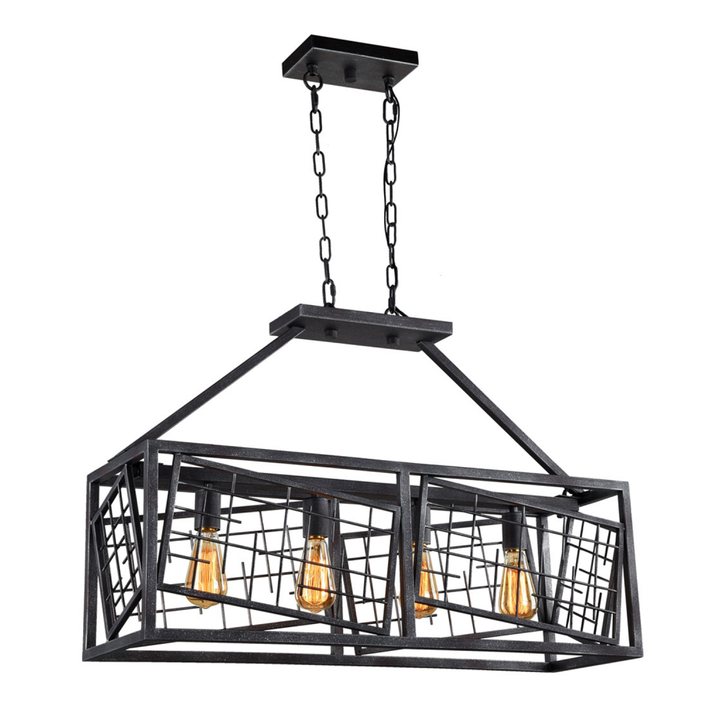 Plexus Iron Rectangular Cage Chandelier in Rustic Iron