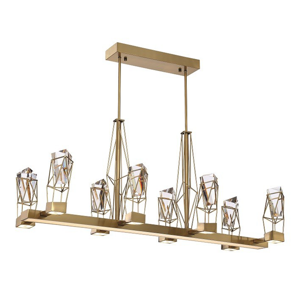 Gem 24" Geometric Crystal LED Linear Pendant in Aged Brass
