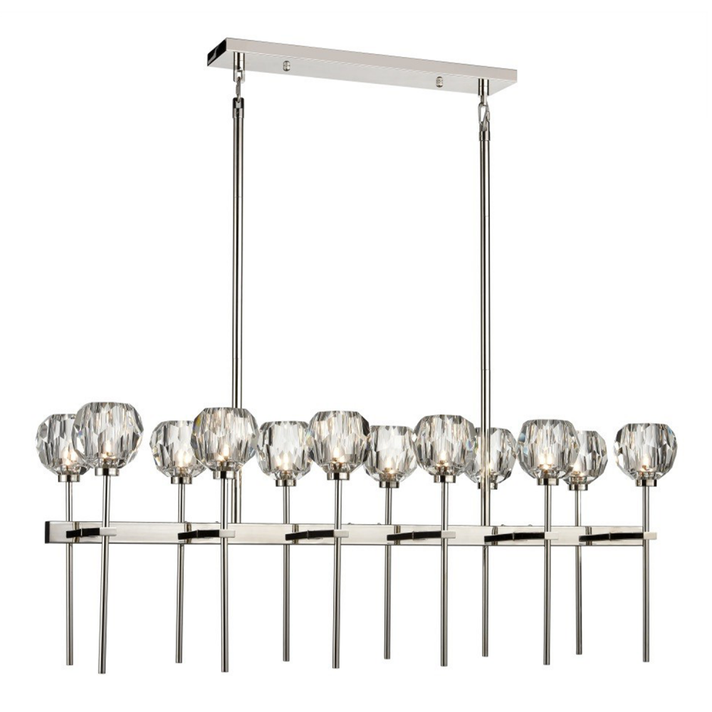 12-Light 48" Linear Polished Nickel Crystal Chandelier