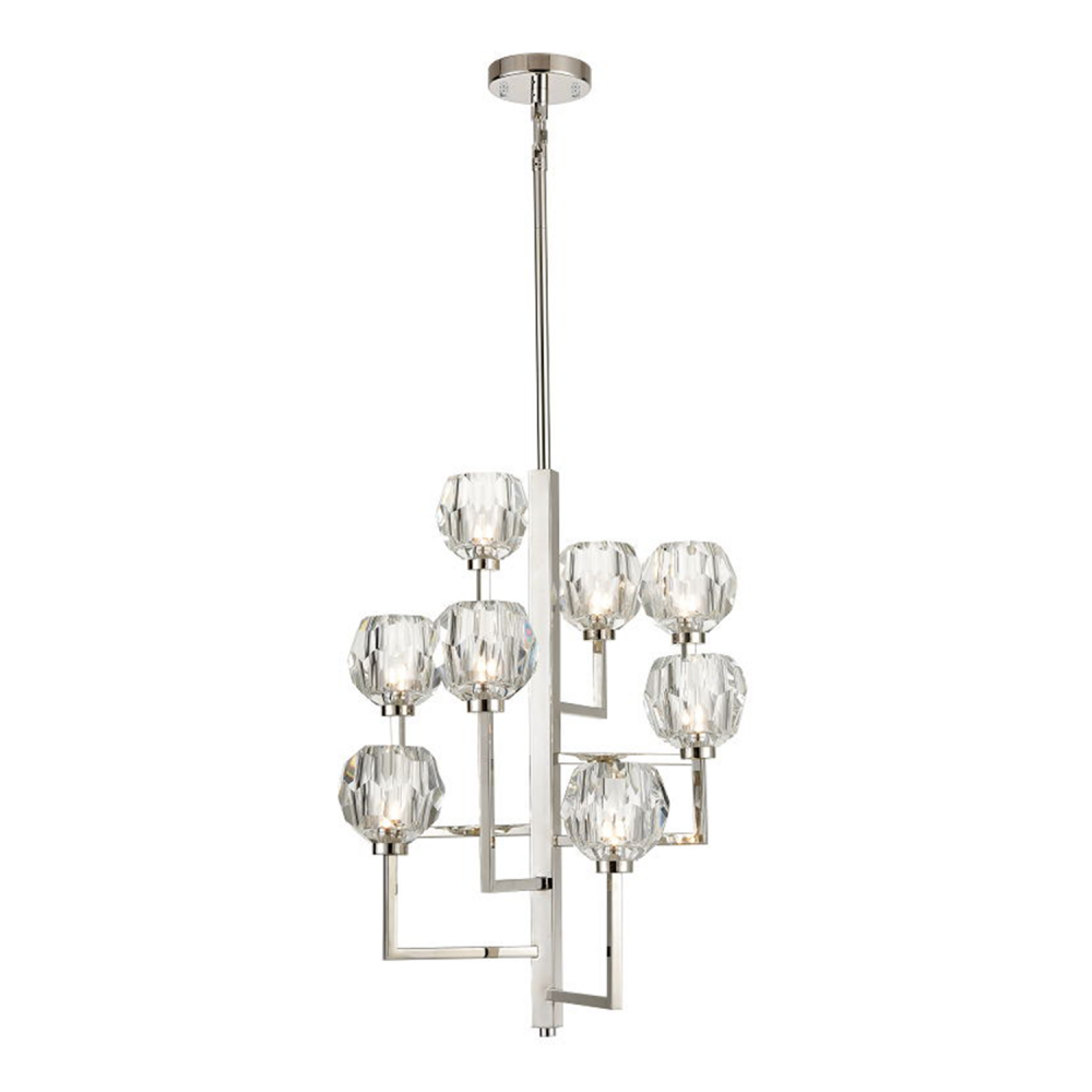 8-Light 20" Vertical Polished Nickel Crystal Chandelier