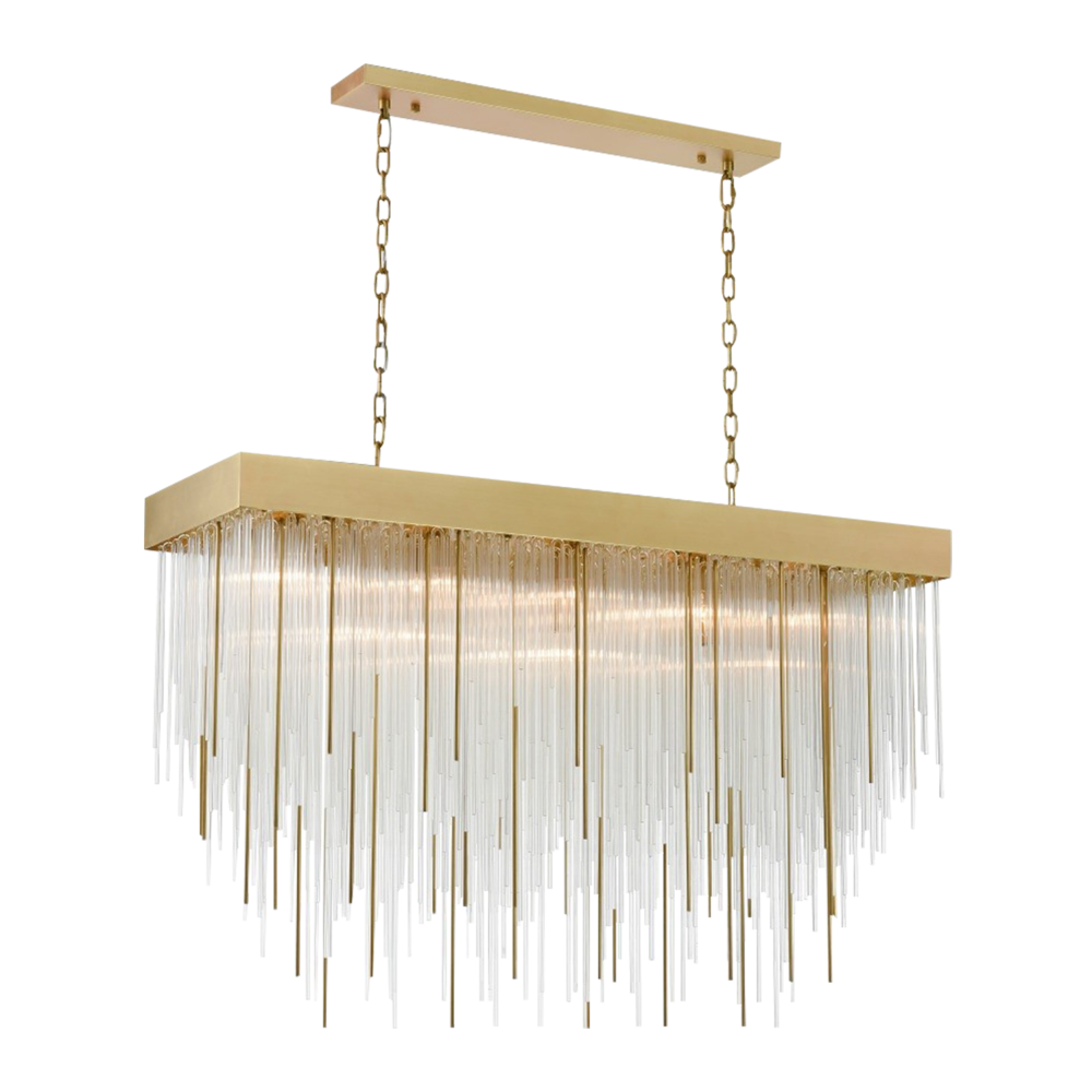 Waterfall 60" 27-Light, Glass Dinning Chandelier in Aged Brass