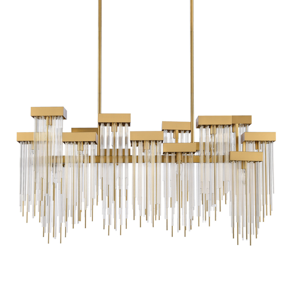 Waterfall 49" 16-Light, Cityscape Glass Chandelier in Aged Brass