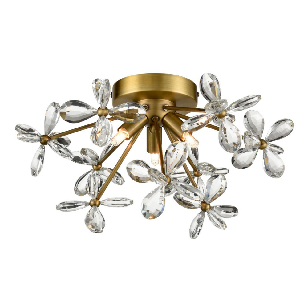 Adelle 3-Light, Crystal Sputnik Flush Mount in Aged Brass