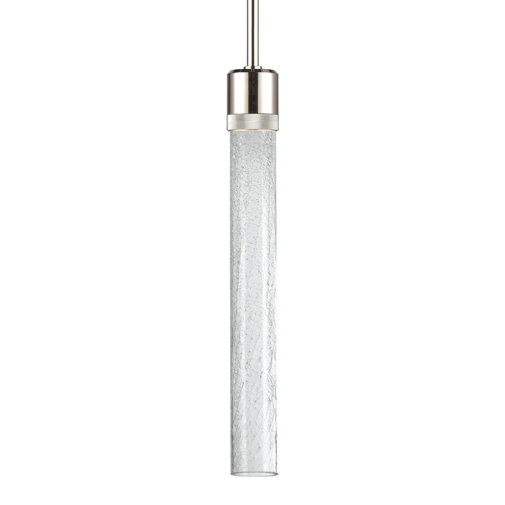 Zigrina 18" Crackled Glass LED Pendant with Knurl Ring Polished Nickel