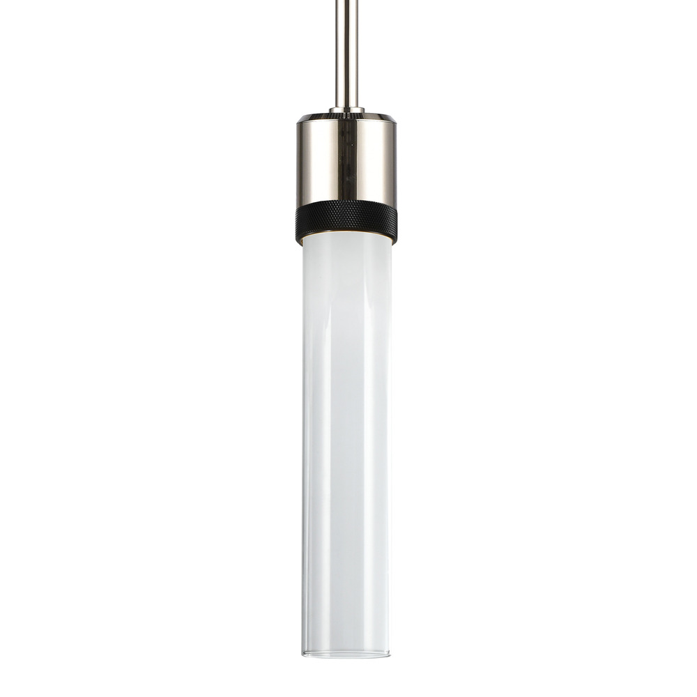 Zigrina 12" Clear Glass LED Pendant in Nickel and Black Knurl Ring