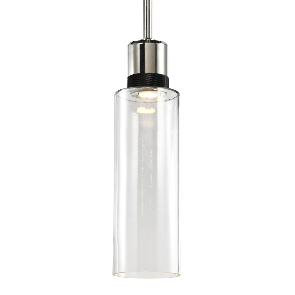 Zigrina 18" Glass Drum LED Pendant in Nickel and Black Knurled Ring