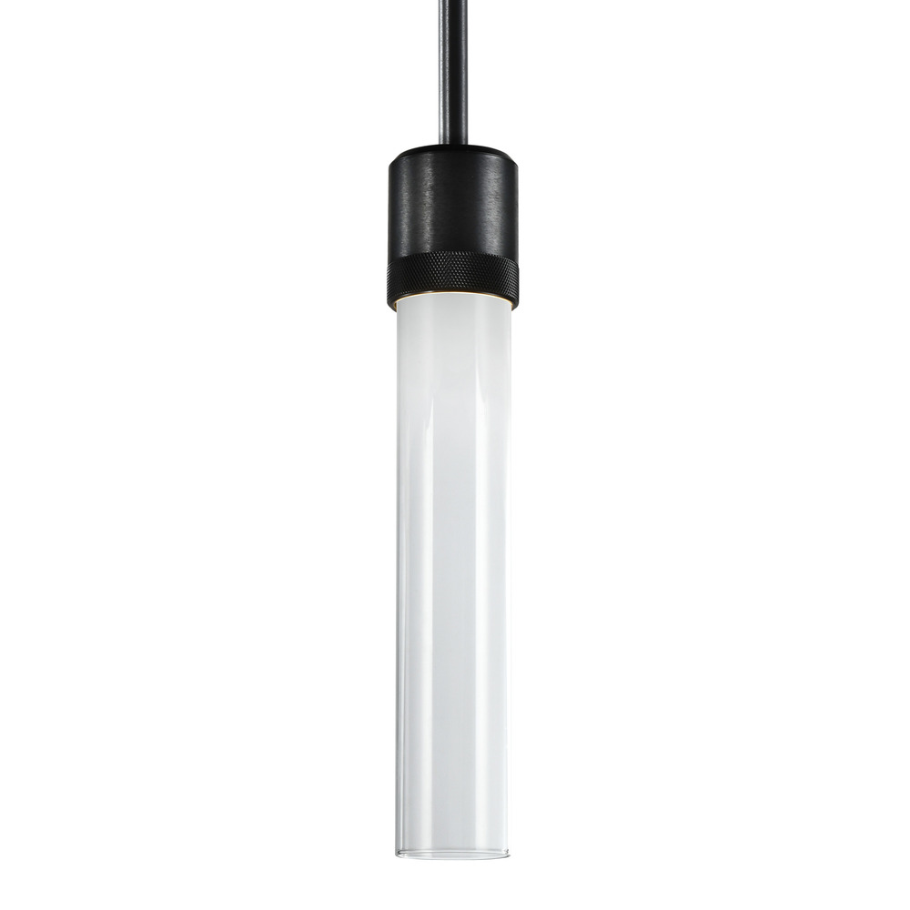Zigrina 12" Clear Glass LED Pendant with Knurl Ring Black