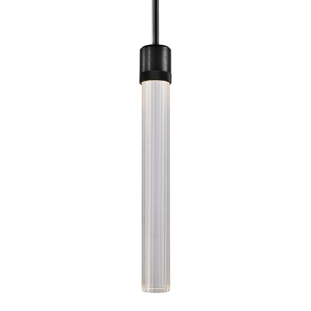 Zigrina 18" Fluted Glass LED Pendant with Knurl Ring Black