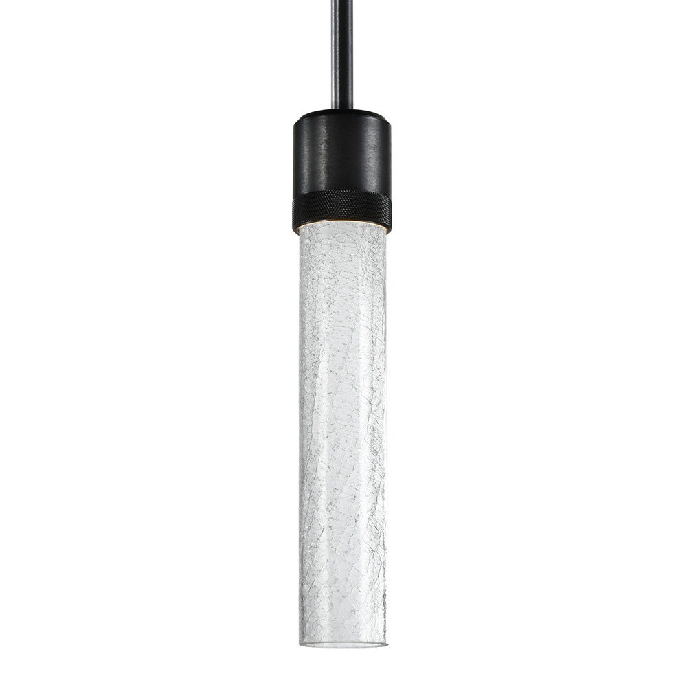 Zigrina 12" Crackled Glass LED Pendant with Knurl Ring Black