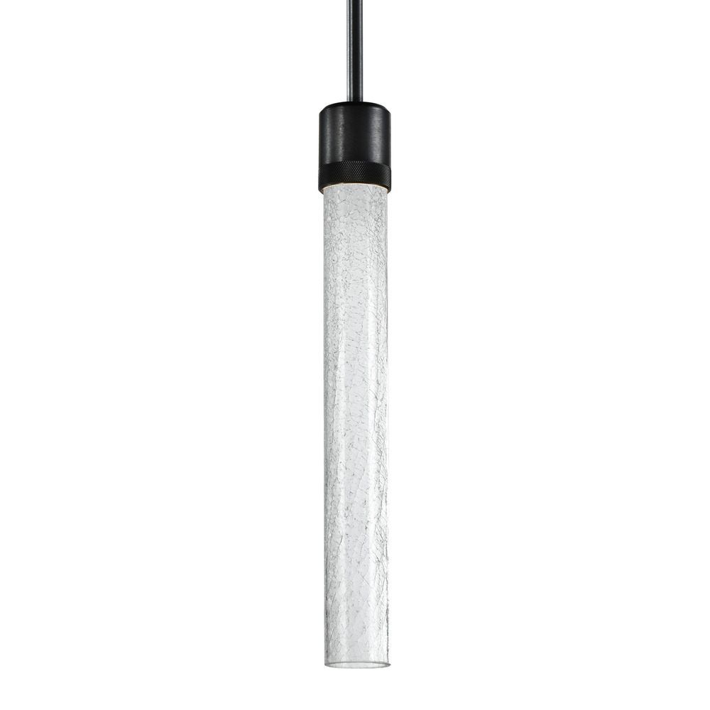 Zigrina 18" Crackled Glass LED Pendant with Knurl Ring Black