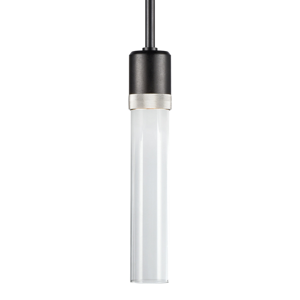 Zigrina 12" Clear Glass LED Pendant in Black and Nickel Knurl Ring