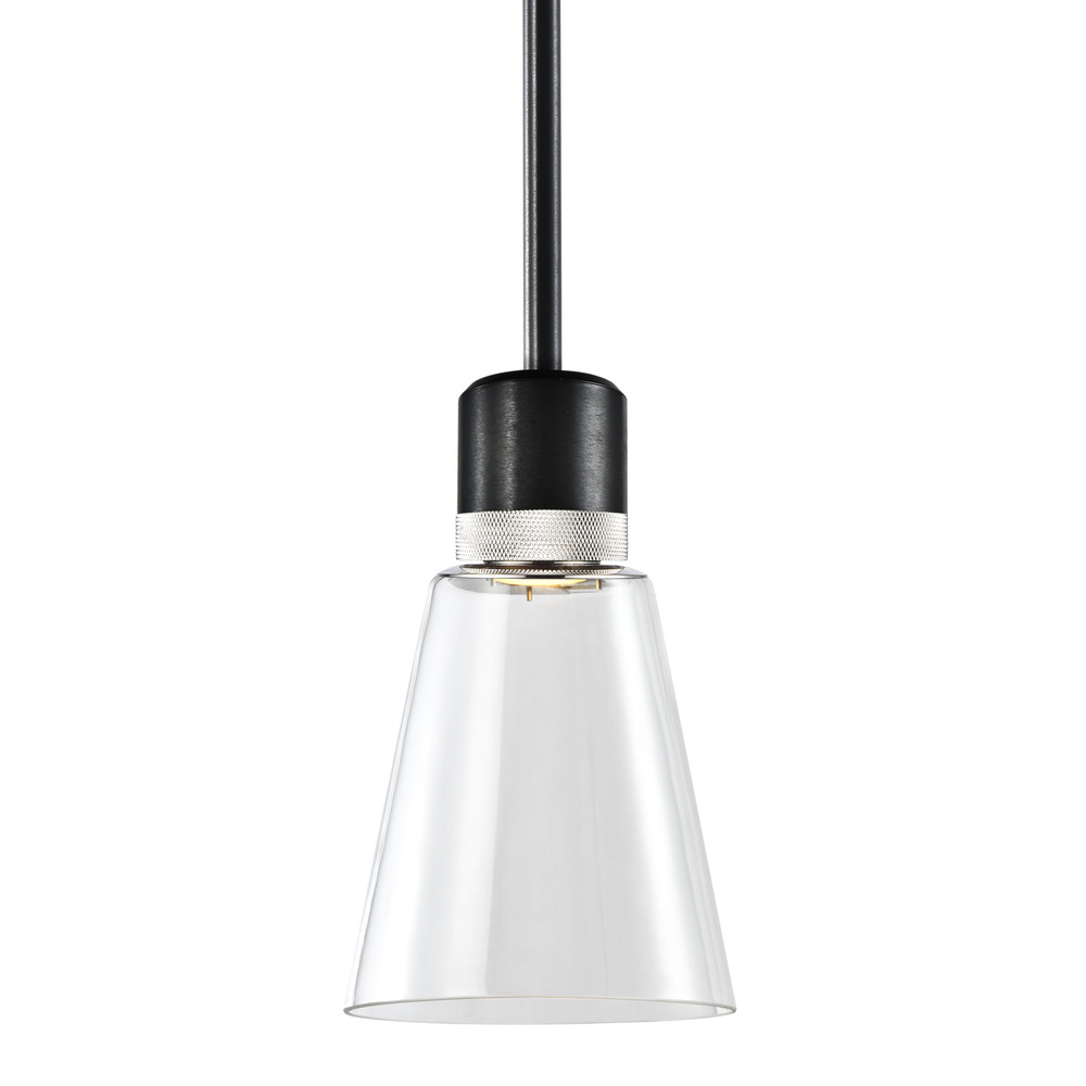 Zigrina Glass Bell LED Pendant in Black and Nickel Knurled Ring