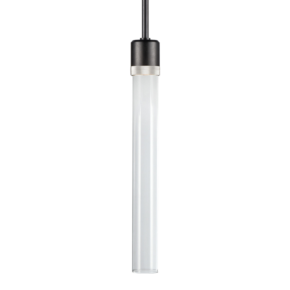 Zigrina 18" Clear Glass LED Pendant in Black and Nickel Knurled Ring