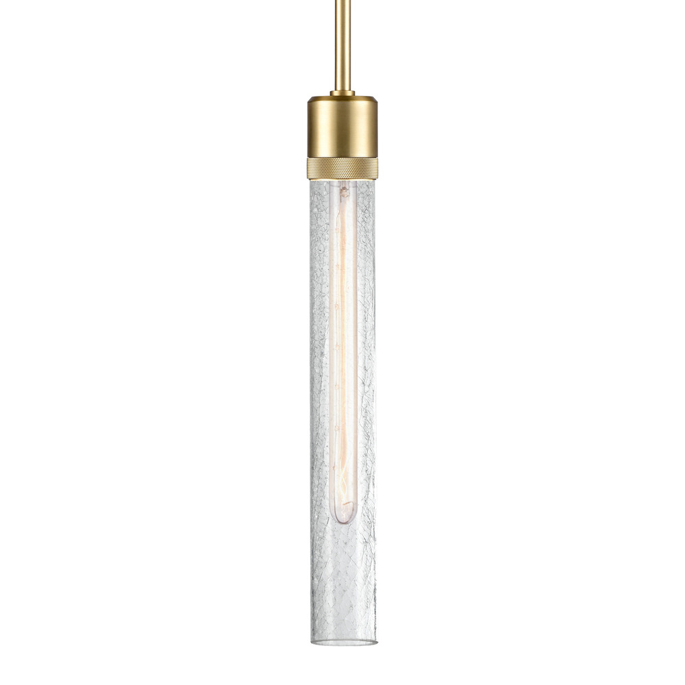 Zigrina 18" Crackled Glass E26 Pendant with Knurled Ring Aged Brass