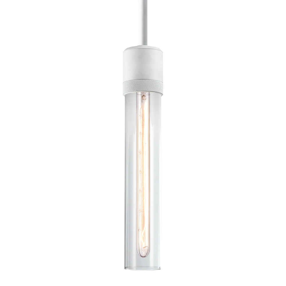 Zigrina 12" Clear Glass E26 Pendant with Knurled Ring Matte White