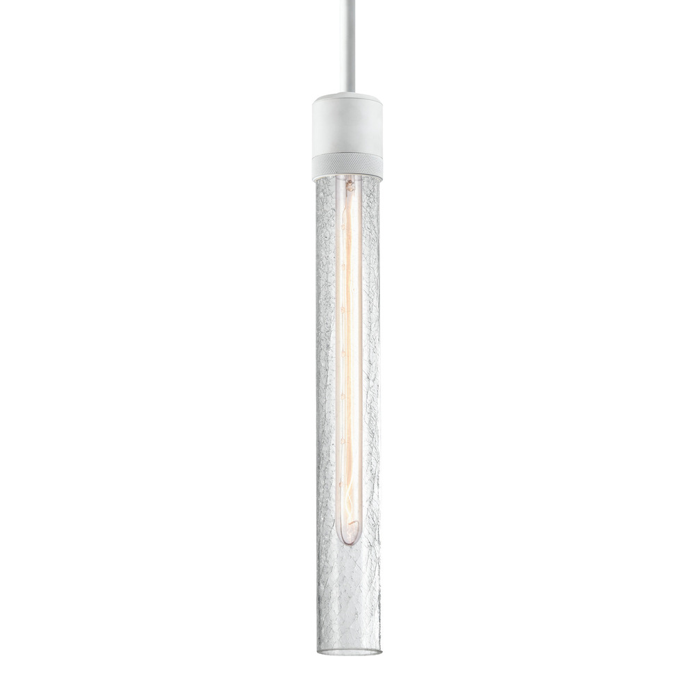 Zigrina 18" Crackled Glass E26 Pendant with Knurled Ring Matte White