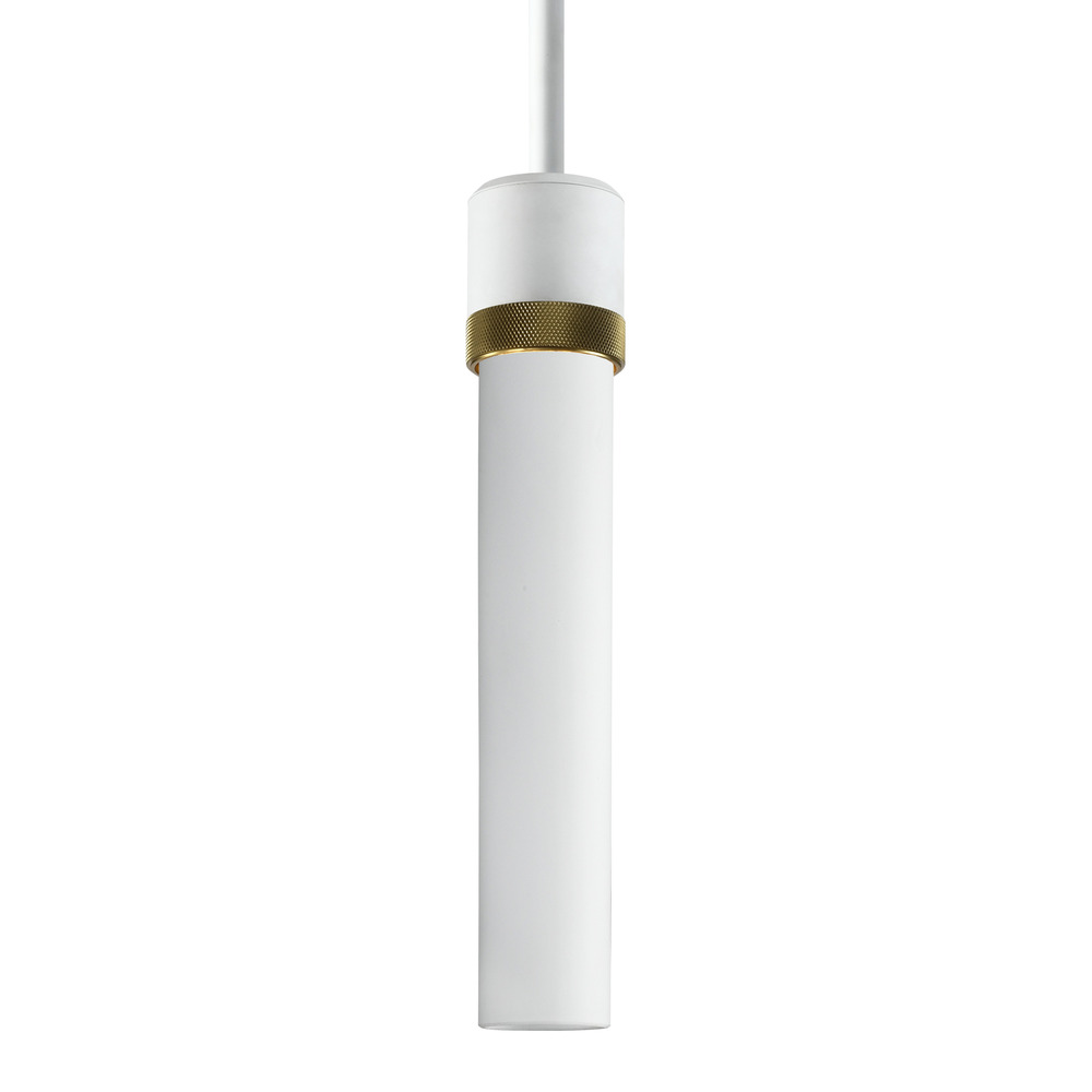 Zigrina 12" White Glass E26 Pendant in White with Knurled Ring in Brass