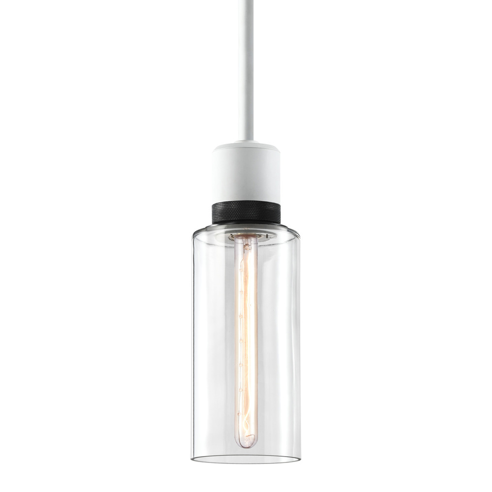 Zigrina 12" Glass Drum E26 Pendant in White with Knurled Ring in Black