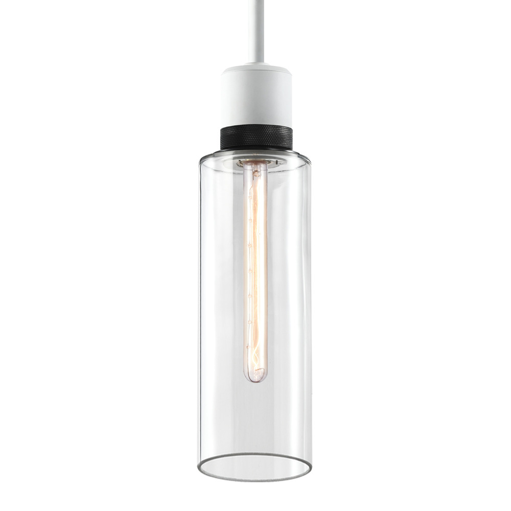 Zigrina 18" Glass Drum E26 Pendant in White with Knurled Ring in Black