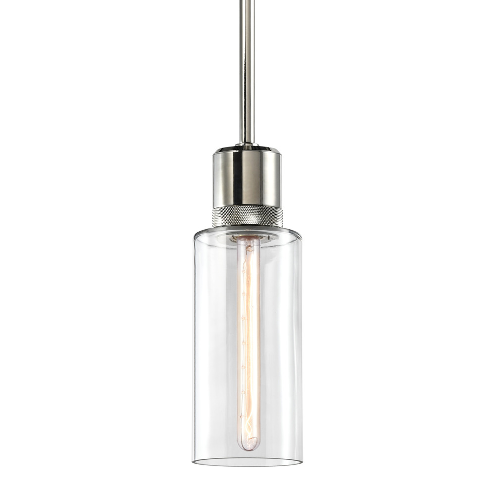 Zigrina 12" Glass Drum E26 Pendant with Knurled Ring Polished Nickel