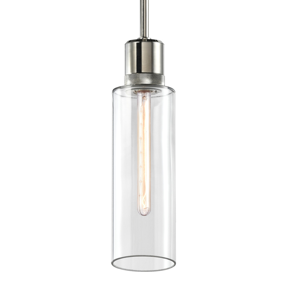 Zigrina 18" Glass Drum E26 Pendant with Knurled Ring Polished Nickel