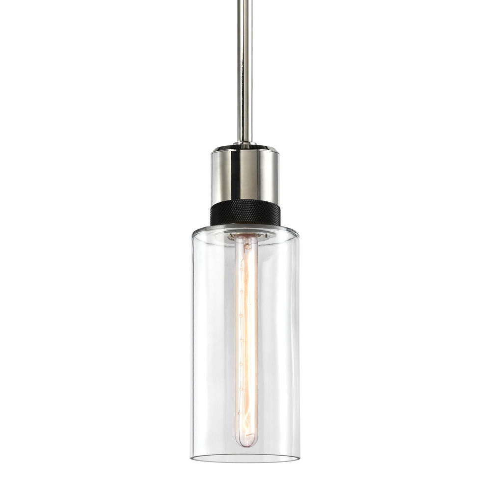 Zigrina 12" Glass Drum E26 Pendant in Nickel with Knurled Ring in Black