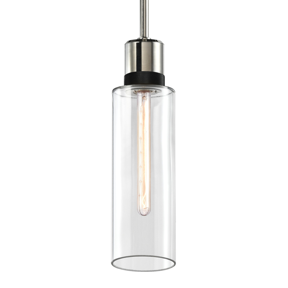 Zigrina 18" Glass Drum E26 Pendant in Nickel with Knurled Ring in Black