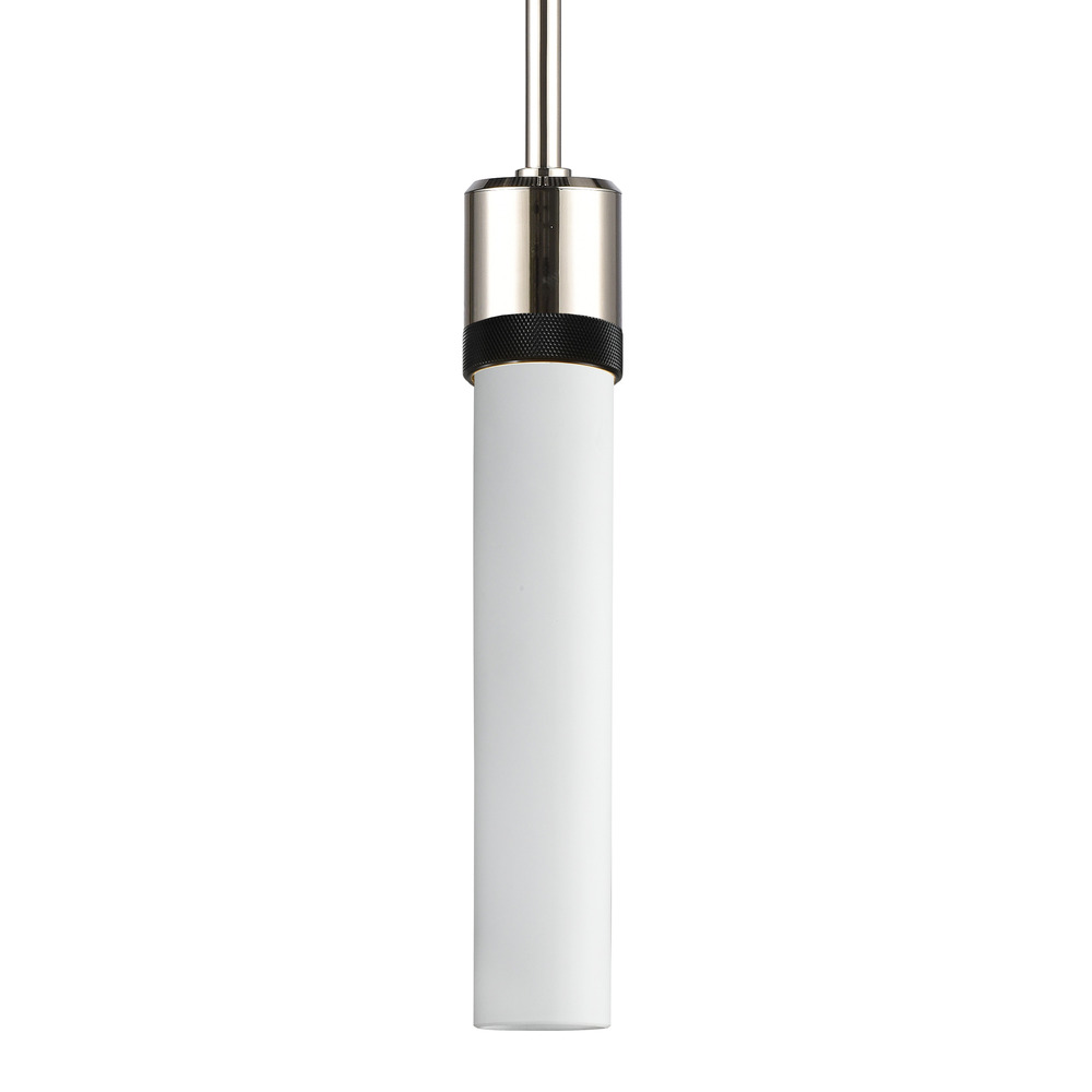 Zigrina 12" Nickel Glass E26 Pendant in Nickel with Knurled Ring in Black