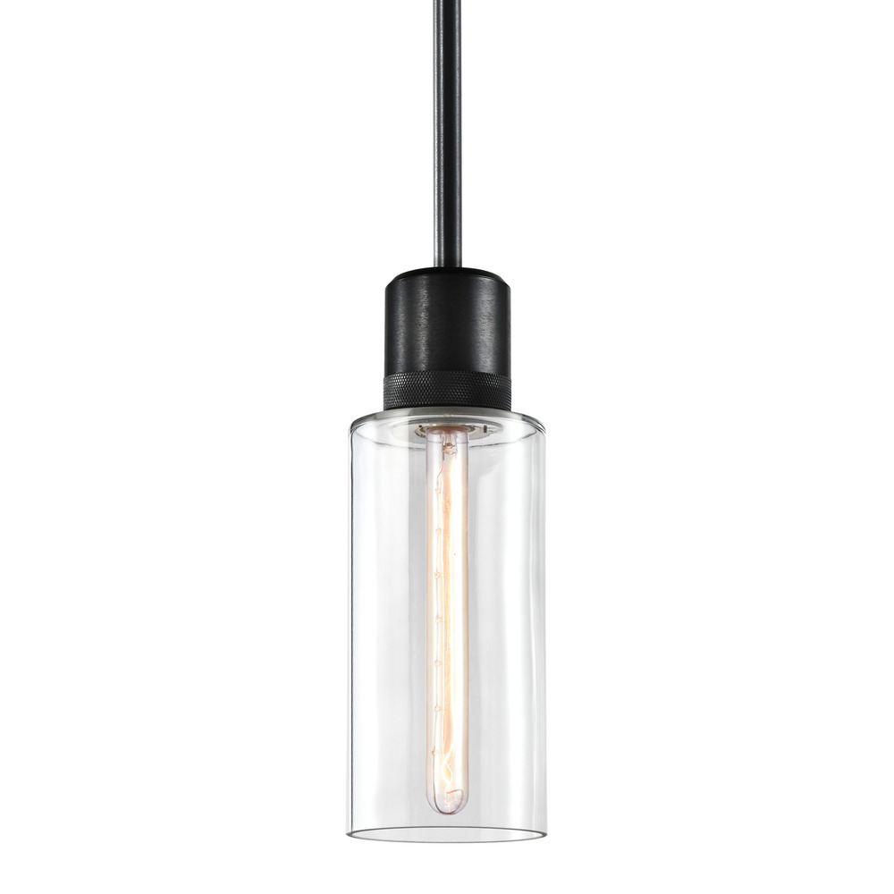 Zigrina 12" Glass Drum E26 Pendant with Knurled Ring Satin Black