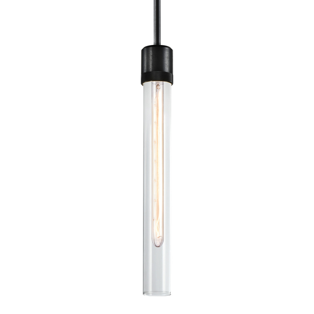 Zigrina 18" Clear Glass E26 Pendant with Knurled Ring Satin Black