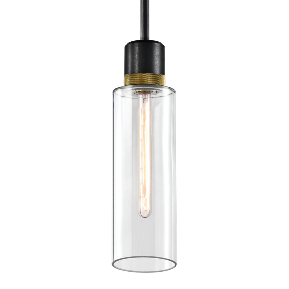 Zigrina 18" Glass Drum E26 Pendant in Black with Knurled Ring in Brass