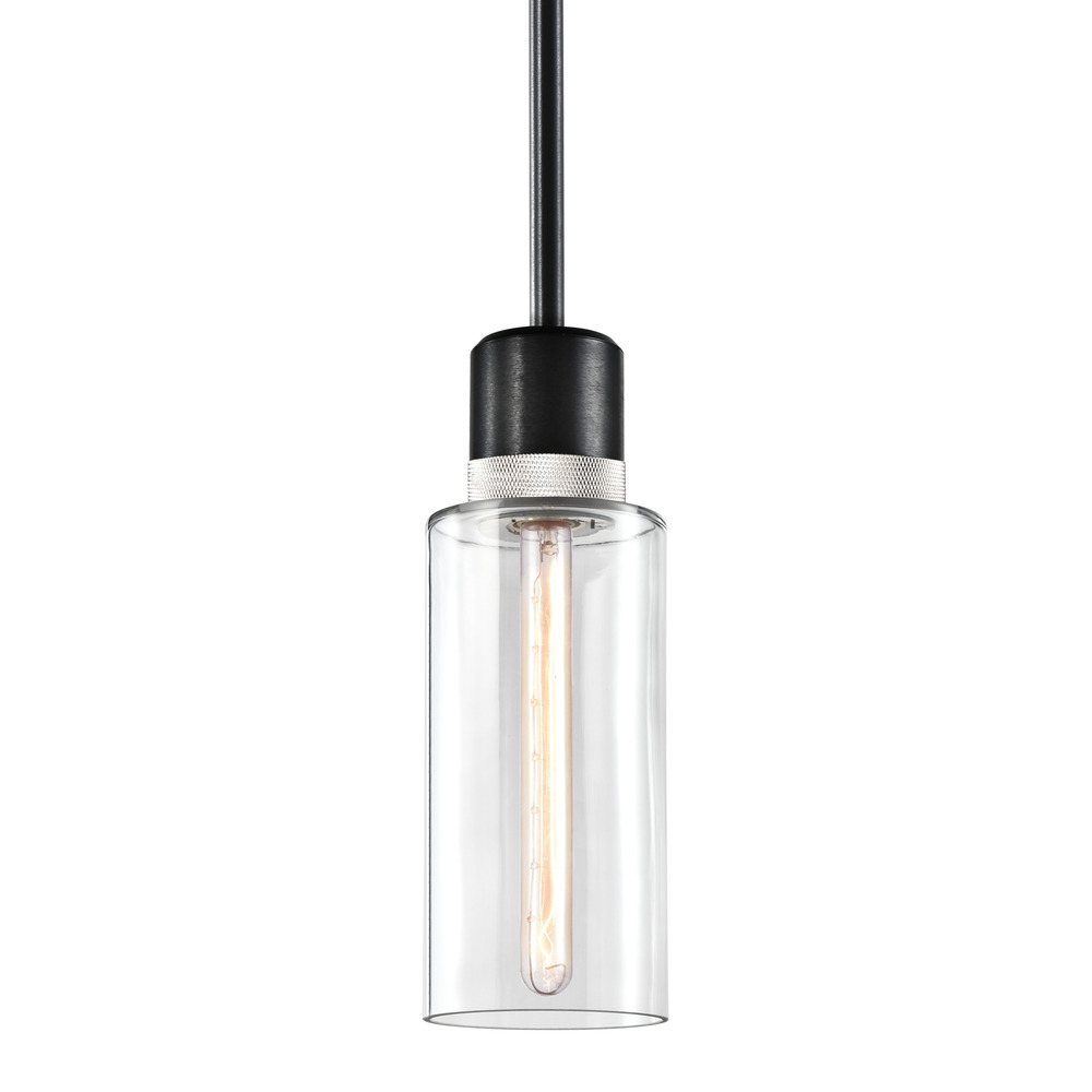 Zigrina 12" Glass Drum E26 Pendant in Black with Knurled Ring in Nickel