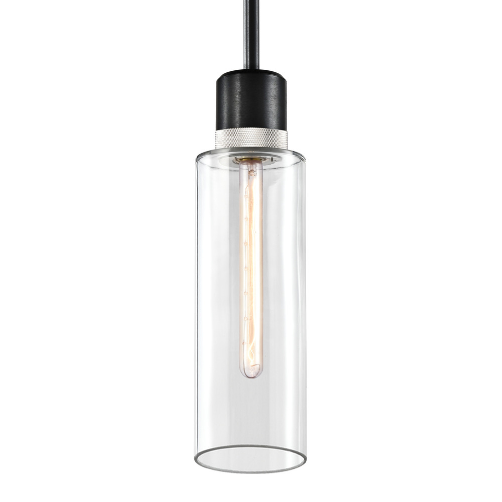 Zigrina 18" Glass Drum E26 Pendant in Black with Knurled Ring in Nickel