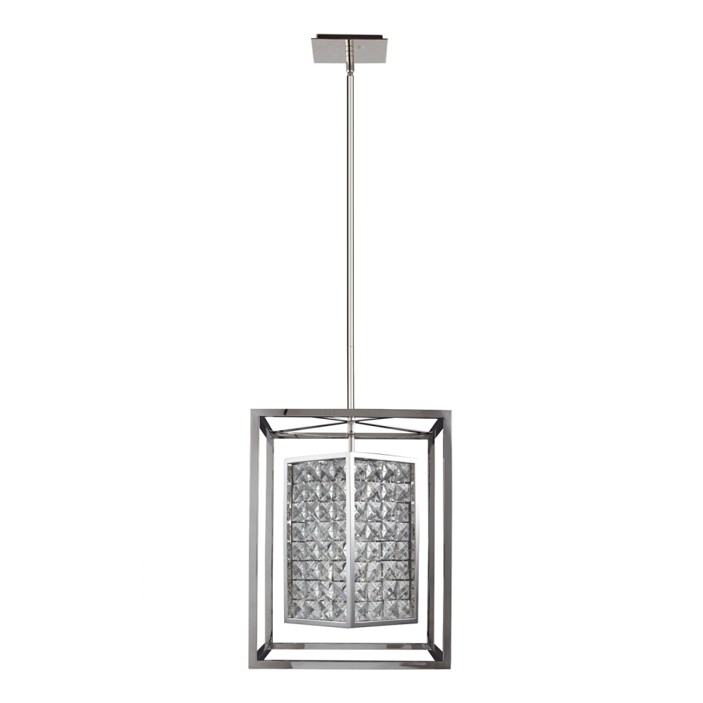 Struttura 14" 3-Light, Geometric Crystal Pendant in Stainless Steel
