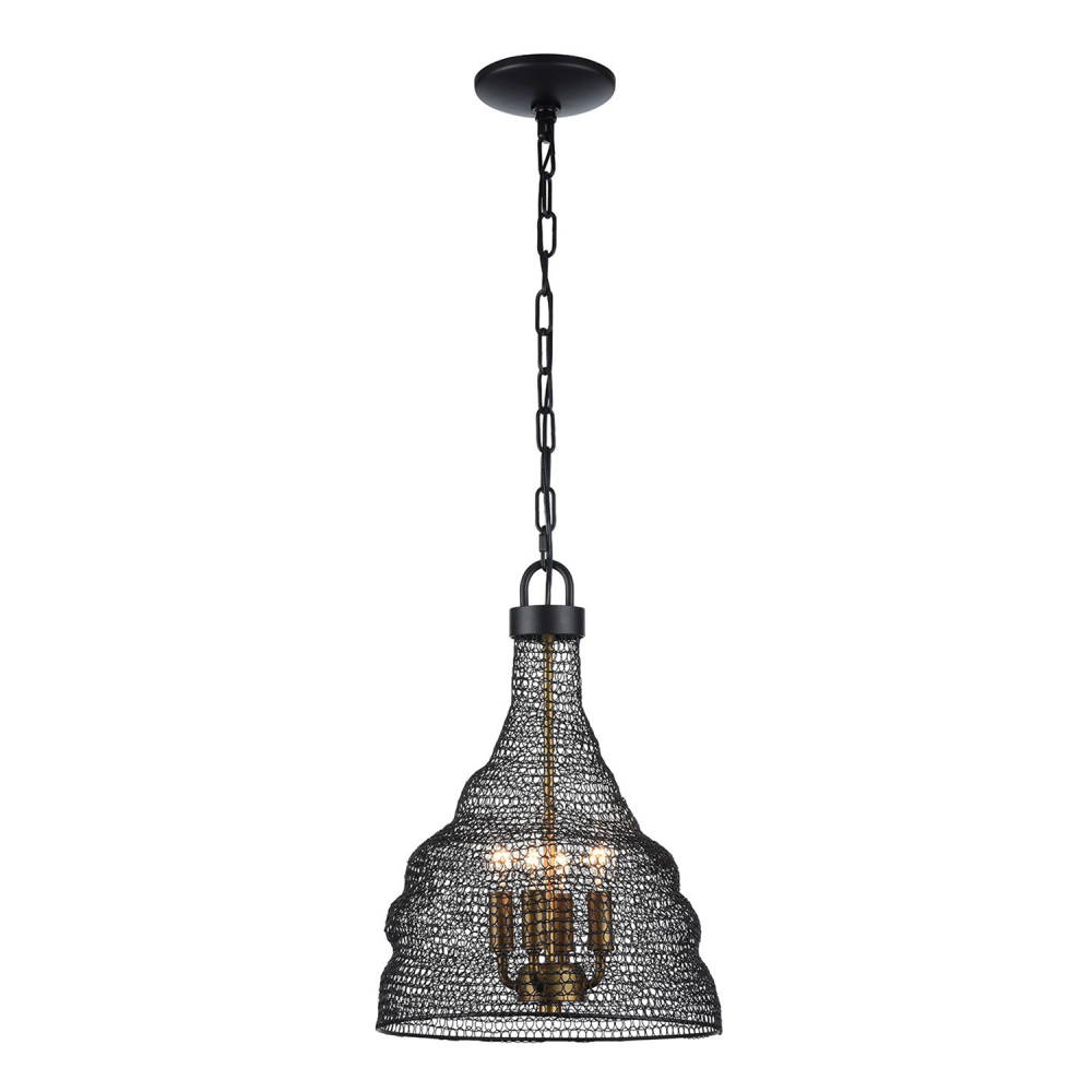 Urban 12" 4-Light, Chain Link Metal Shade Pendant in Dark Bronze
