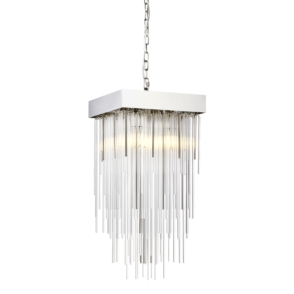 Waterfall 12" 4-Light, Square Glass Pendant in Polished Nickel