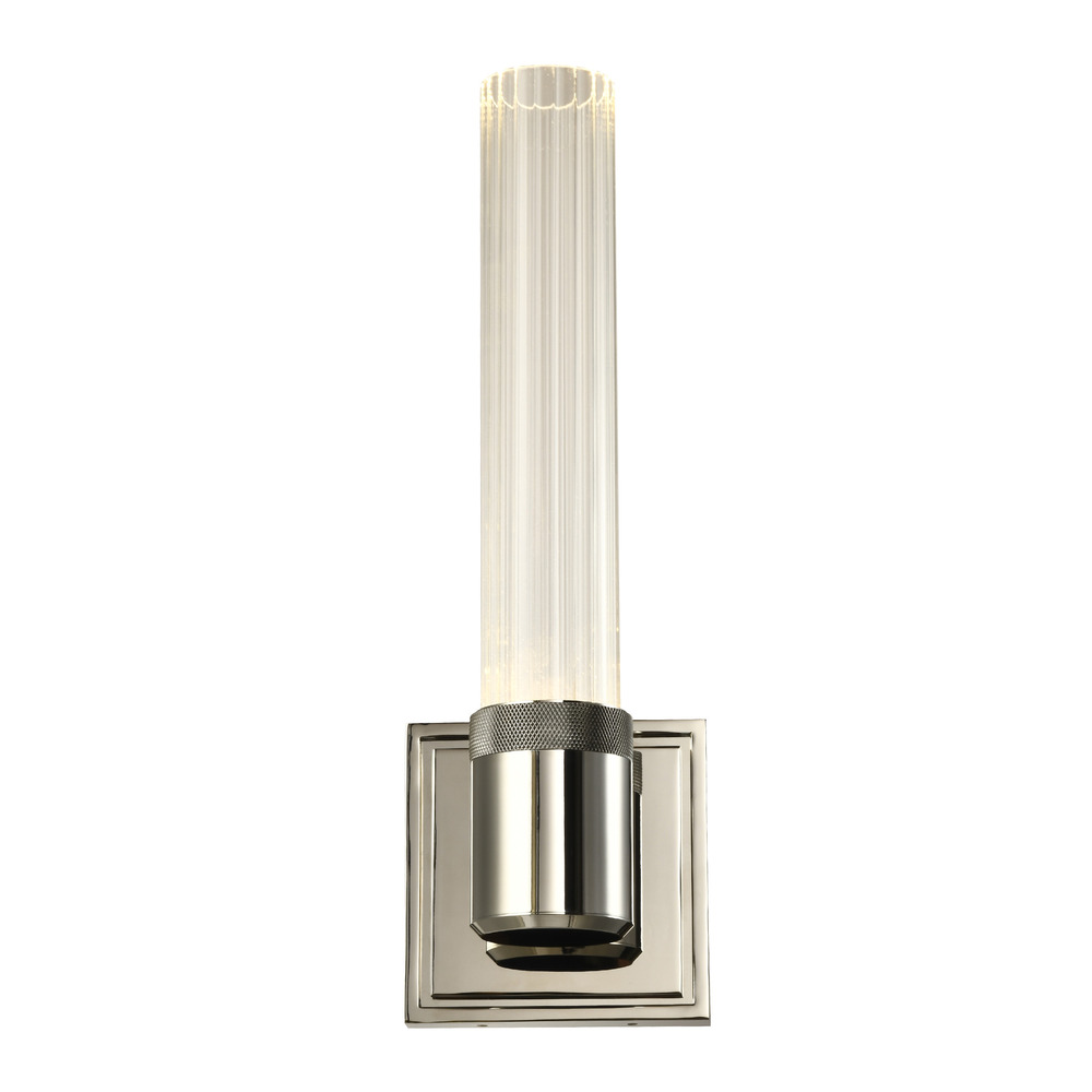 Zigrina 16" Fluted Glass LED Wall Sconce with Knurled Ring Nickel