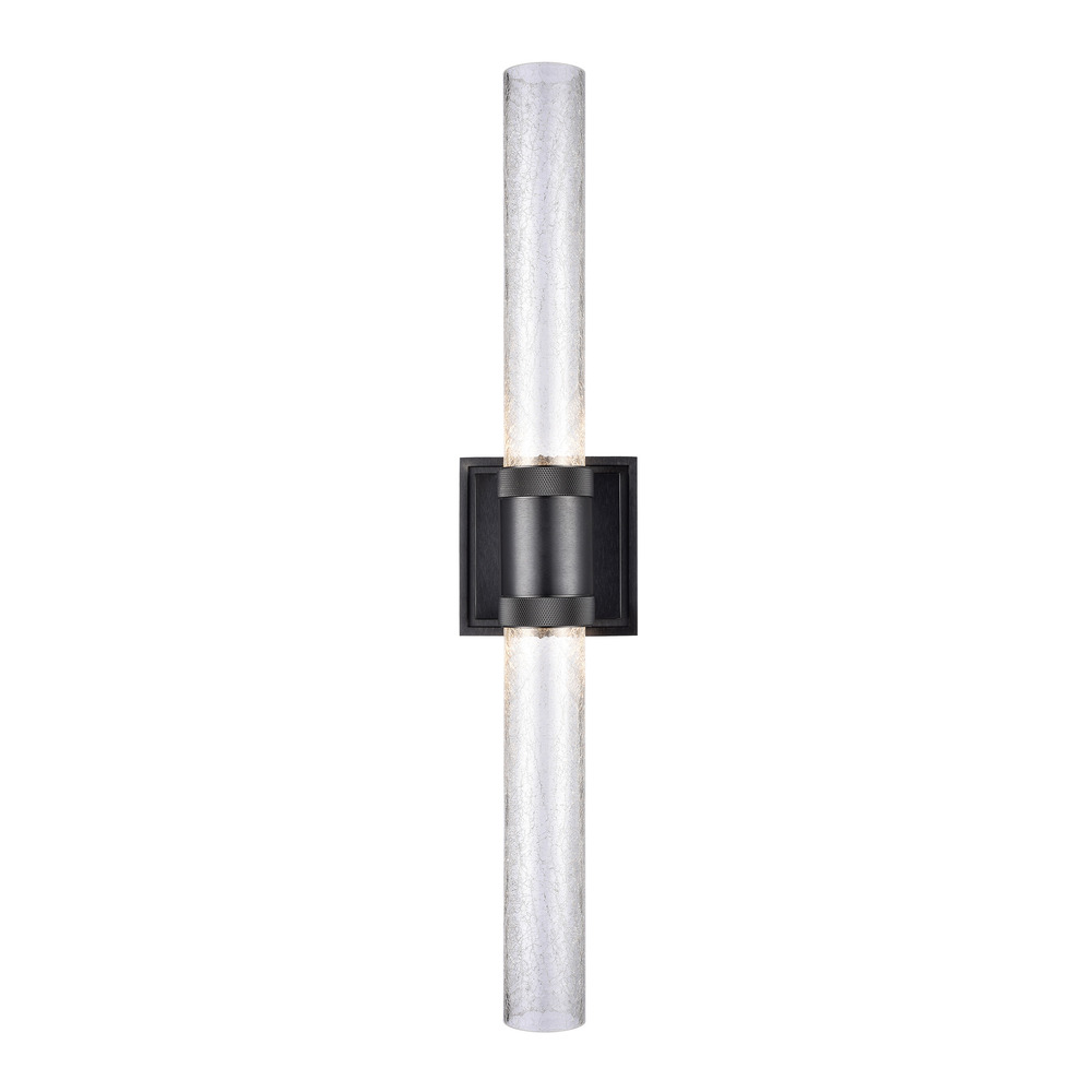 Zigrina 28" Crackled Glass LED Duo Wall Sconce with Knurled Rings Black