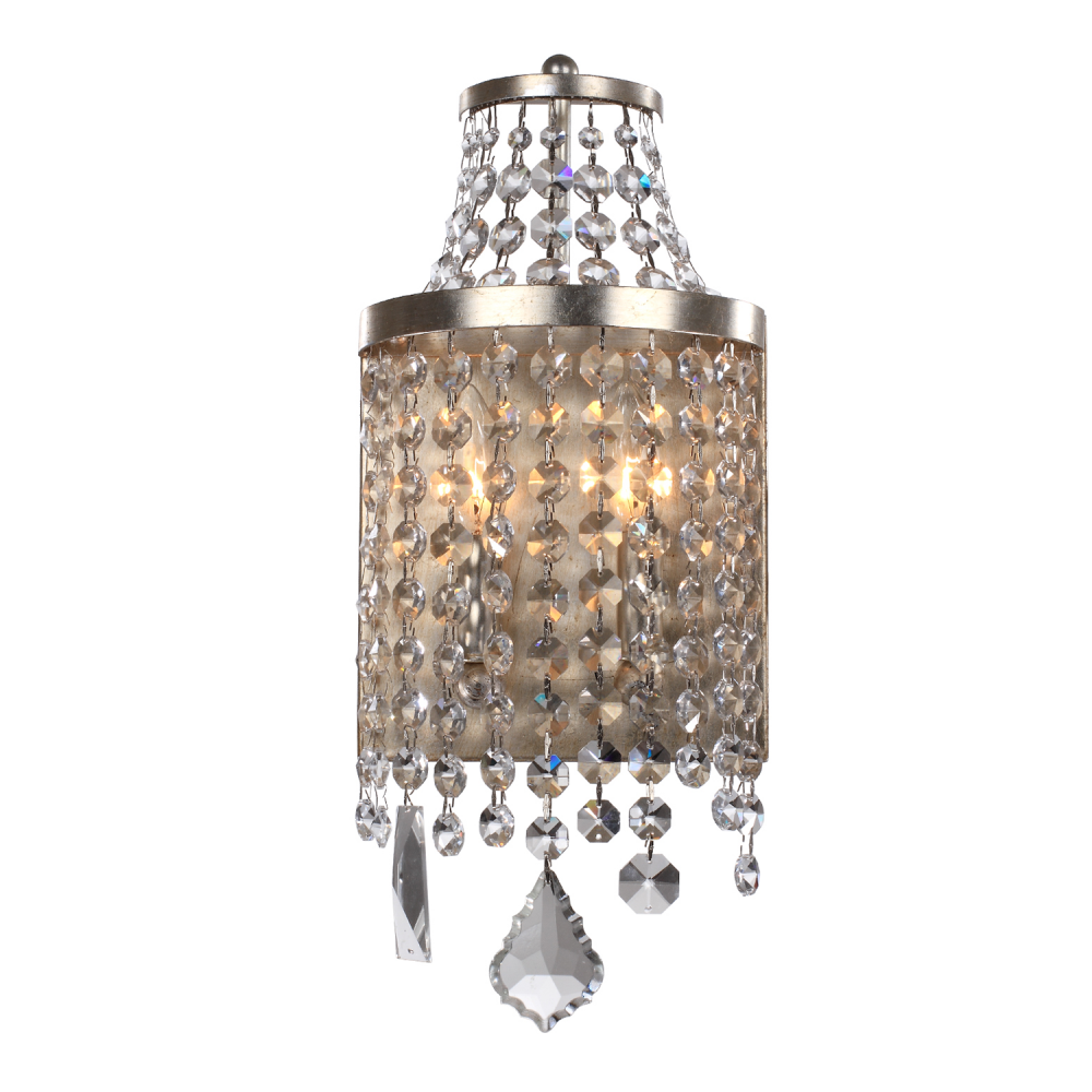 Palais 2-Light, Crystal Wall Sconce in Silver Leaf & Gold