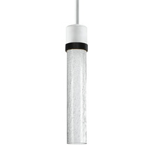 ZEEV Lighting P11702-LED-MW-K-SBB-G5 - Zigrina 12" Crackled Glass LED Pendant in White and Black Knurled Ring